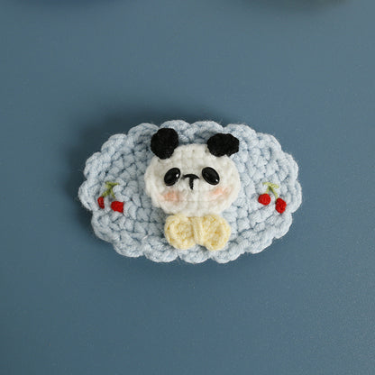 Sweet Handmade Cherry Rabbit Head Hair Clip Knitted Headband
