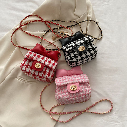 Cute Bowknot Woolen Mini Shoulder Bag for Kids