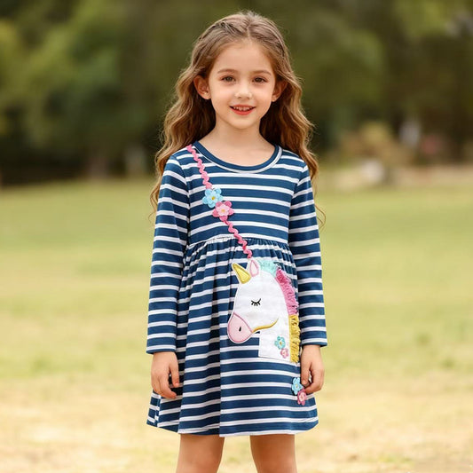 Unicorn Princess Cotton Long Sleeve Dress for Girls