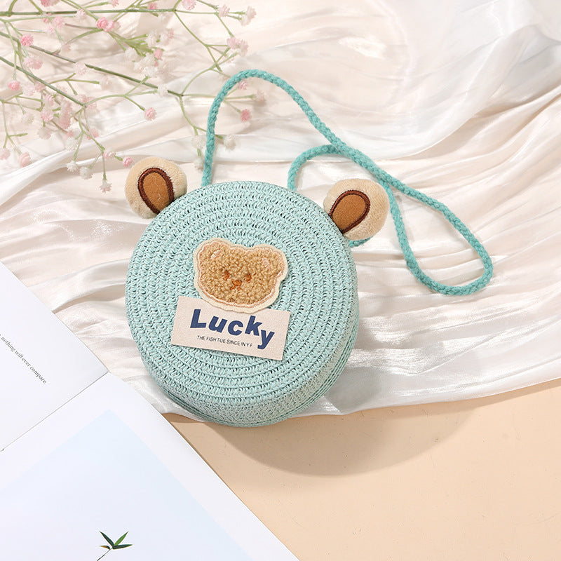 Cute Woven Straw Bag for Girls - Cartoon Design - Breathable Material - Casual Use
