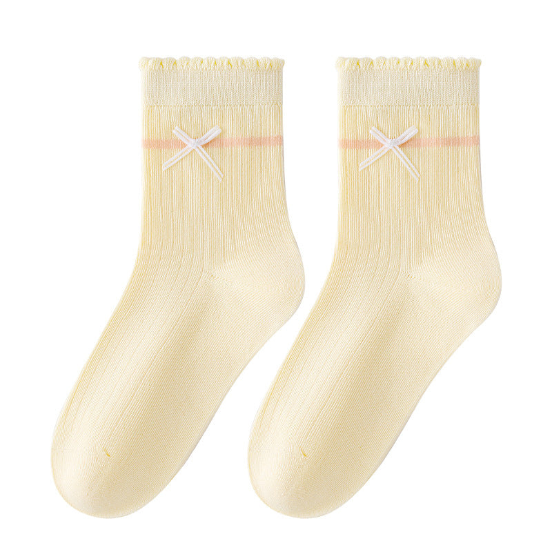 Sweet Bow Cotton Mid-Calf Socks for Girls