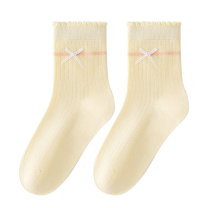 Sweet Bow Cotton Mid-Calf Socks for Girls