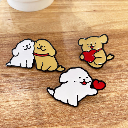 Cartoon Golden Retriever and Maltese Dog Pins Cute Brooches for Accessories