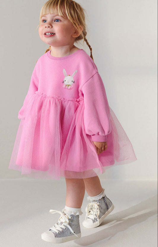 Girls' Long Sleeve Tulle Dress Cotton Princess Dress