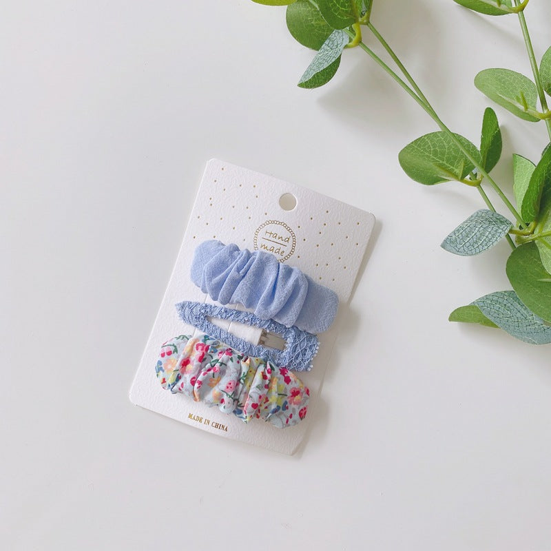 Floral Fabric Hair Clips Set for Girls - 3 Pieces