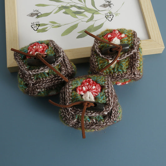 Cute Mushroom Headphone Bag Handcrafted Crochet Mini Granny Square Pouch