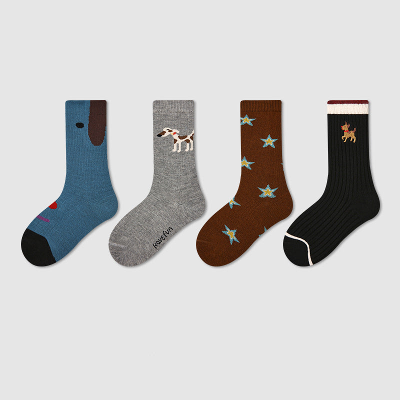 Kids Socks Puppy Cartoon Breathable Cotton Mid Calf