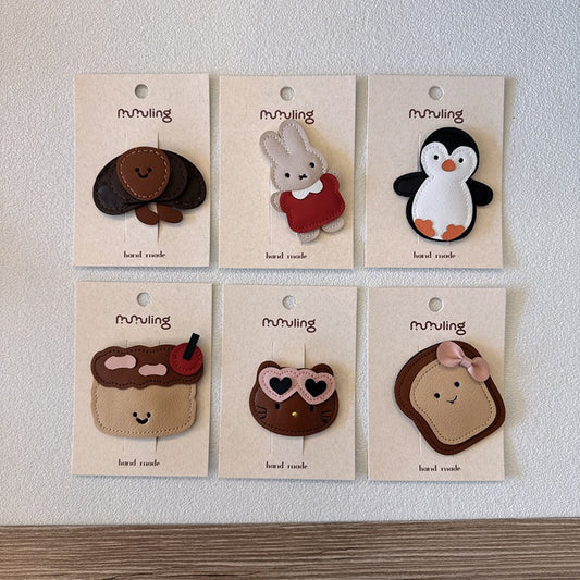 Cute Cartoon Leather Hair Clips for Kids - Bunny, Penguin, Cat