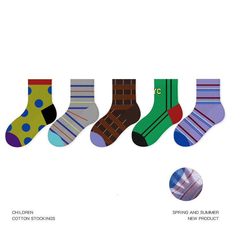 Kids Cotton Socks Cute Bunny Grid Breathable Mesh