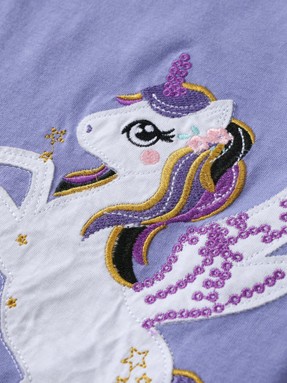 Unicorn Embroidered Short Sleeve T-Shirt Soft Cotton Casual Top
