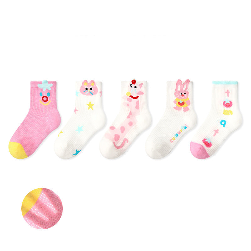 Kids Cotton Mesh Socks Striped Dot Dog Breathable Casual