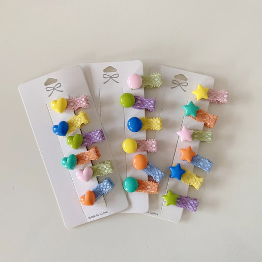 Adorable Star And Heart Fabric Hair Clips Set For Kids