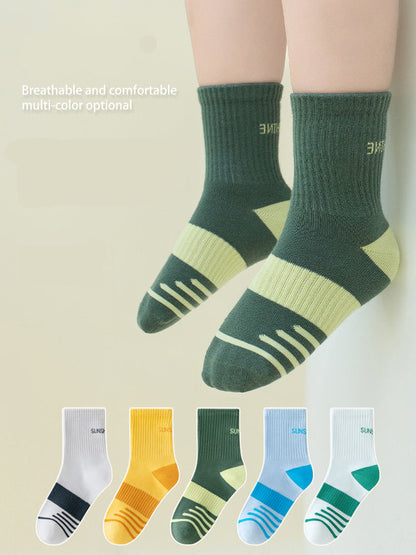 Mid-Calf Kids Socks with Cartoon Letters - Breathable Cotton for Boys and Girls