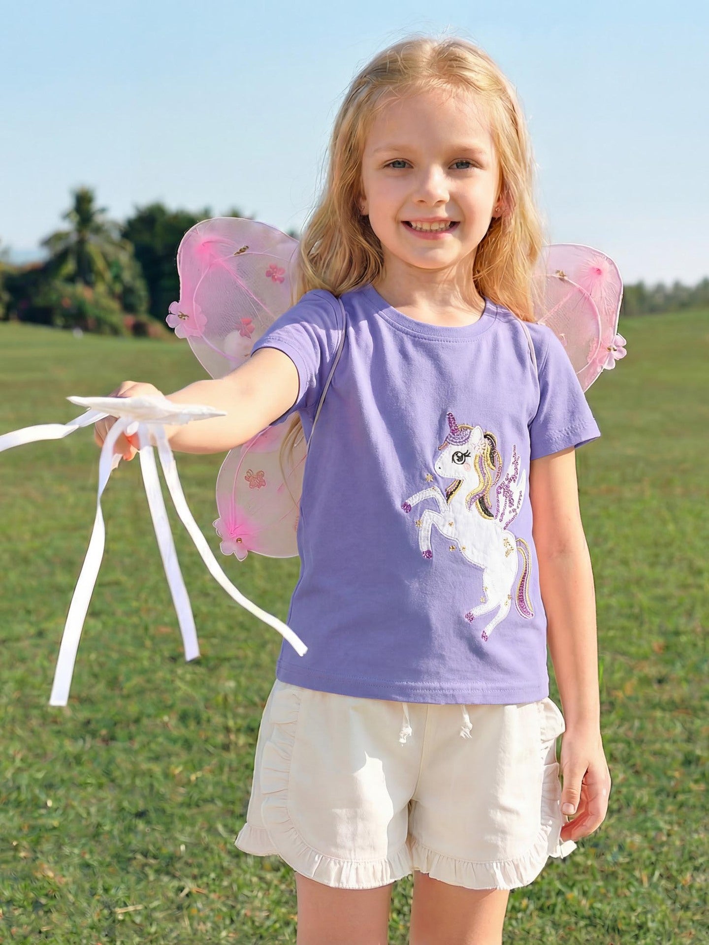Unicorn Embroidered Short Sleeve T-Shirt Soft Cotton Casual Top