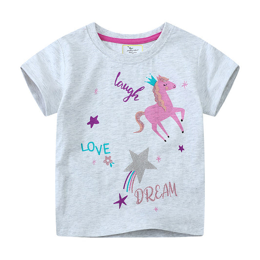Unicorn Print Cotton T-Shirt for Kids