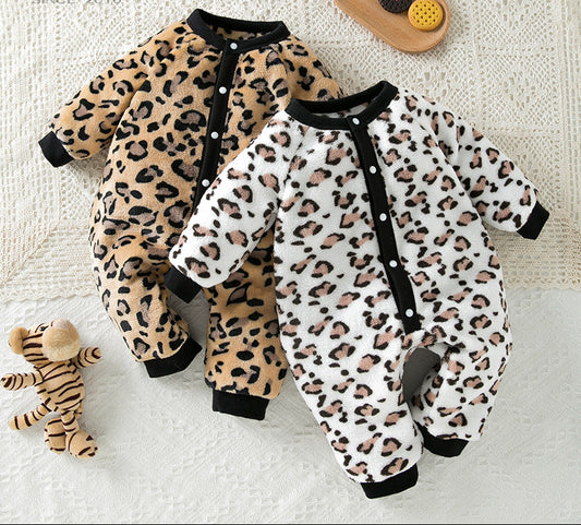 Newborn Animal Print Fleece-Trimmed Long Sleeve Bodysuit