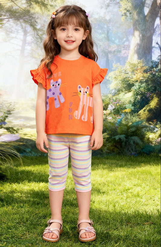 Summer Cartoon Girl's Outfit Cute Cotton Two-Piece Set