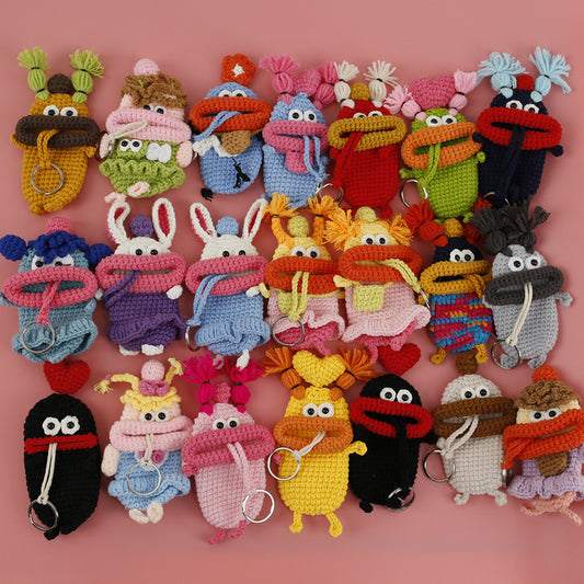 Cute Handmade Knitted Sausage Mouth Keychain Bag for Women