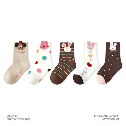 Kids Mid Calf Cotton Socks With Rabbit Lace Trim