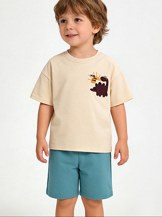 Cartoon Dinosaur Short Sleeve Outfit Cotton Casual Set