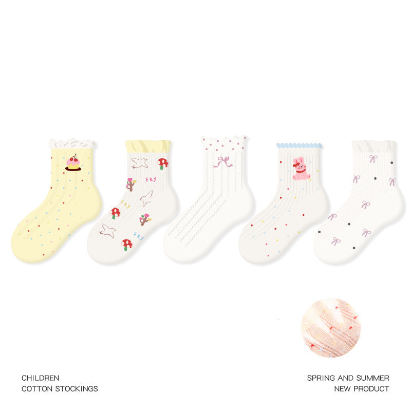 Kids Cotton Socks Cute Bunny Grid Breathable Mesh