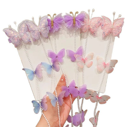 Children's Butterfly Pearl Hair Clips with Tassels