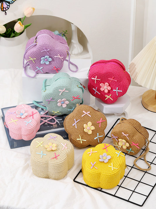 Woven Beach Bag With Bow And Flower Detail