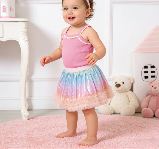 Rainbow Gradient Baby Girls Dress Set with Accessories