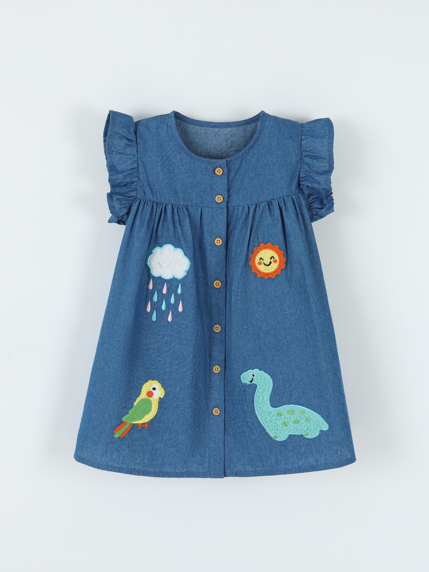 Trendy Denim A-Line Dress with Cute Floral Design
