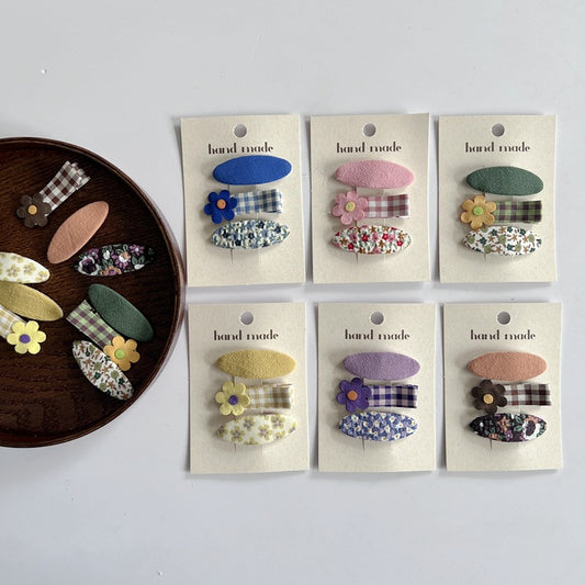 Floral Print Fabric Hair Clips Set for Kids