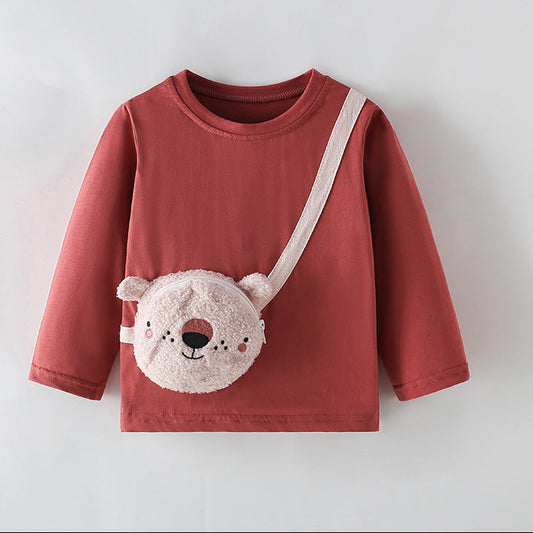 Girls' Round Neck Long Sleeve T-Shirt with Cartoon Print