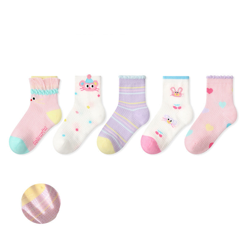 Kids Cotton Mesh Socks Striped Dot Dog Breathable Casual