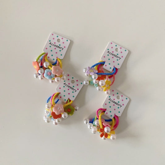 Children's Cute Pearl Flower Hair Ties Set of 5