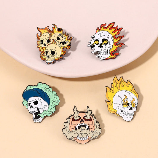 Skull Flame Punk Goth Horror Alloy Brooches for Clothing and Accessories