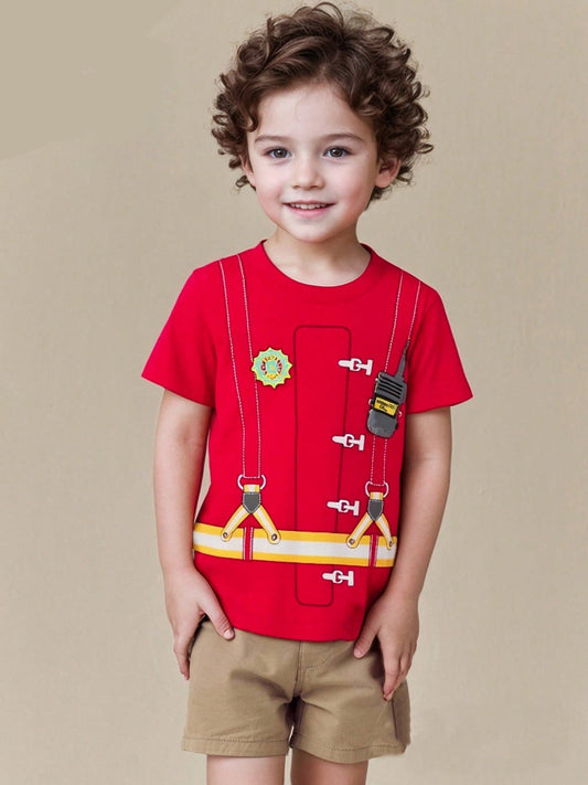 Cartoon Print Cotton Short Sleeve T-Shirt for Kids
