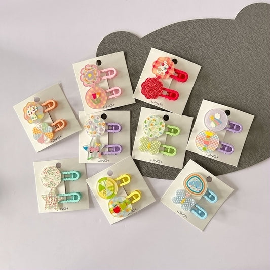 Colorful Geometric Oval Hair Clips for Kids