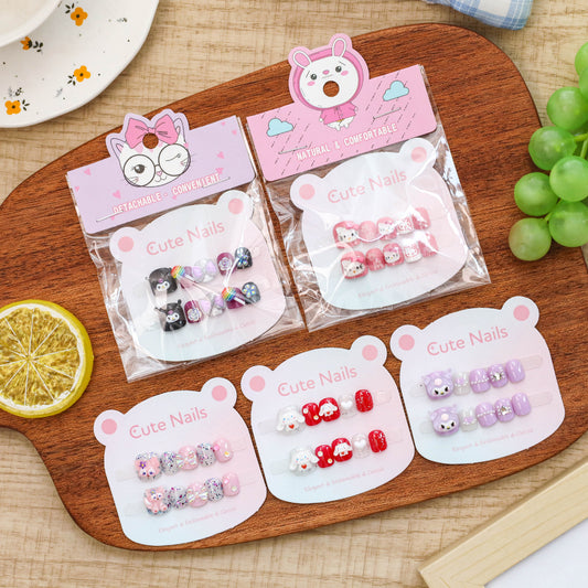 Kids 5-Pointed Star Nail Art Stickers Cute Kuromi Wearable Nail Tips