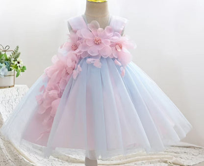 Girls' Floral Linen Summer Princess Dress