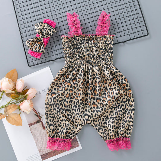 Floral Print Lace Romper Set for Baby Girls