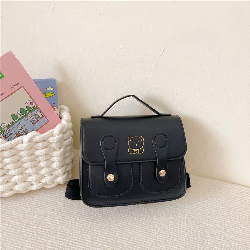 Trendy Retro Kids Backpack Cute Bear PU Double-Shoulder Bag