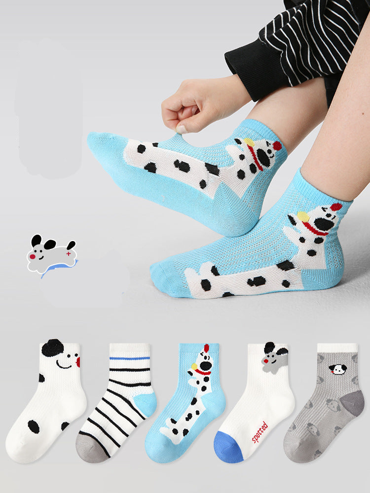 Kids Cotton Mesh Socks Striped Dot Dog Breathable Casual