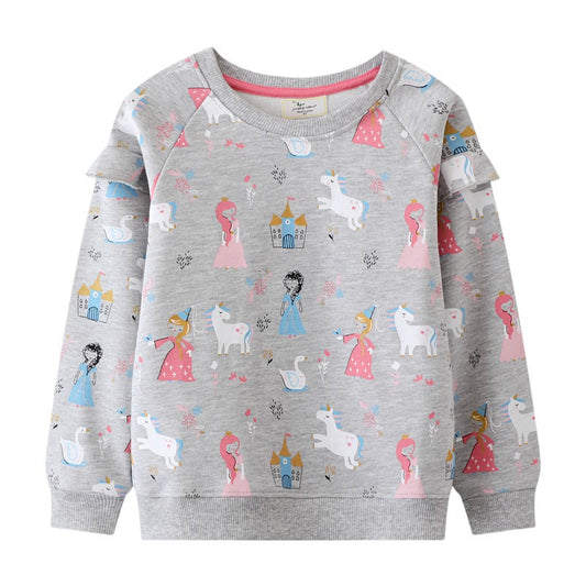 Girls' Long Sleeve Cartoon Sweatshirt Casual Cotton Top