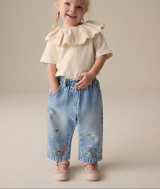 Girls' Denim Pants Cute Cartoon Soft Cotton Casual Trousers