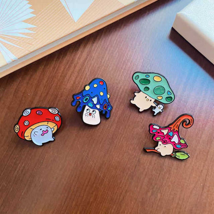 Cartoon Mushroom Cat Enamel Brooch Cute Decorative Pin for Clothing and Bags