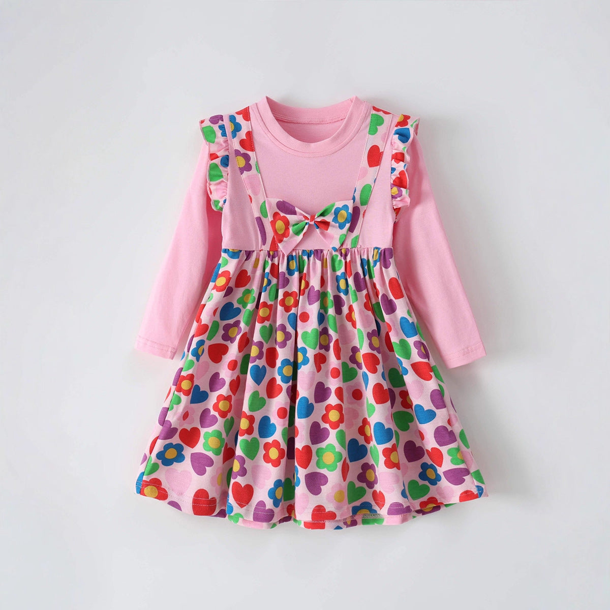 Floral Print Long Sleeve Dress with Bow for Girls