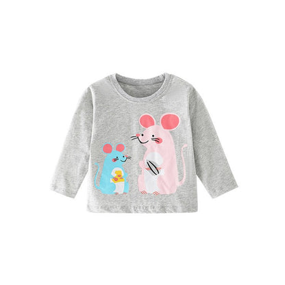 Animal Print Long Sleeve Cotton T-Shirt for Girls