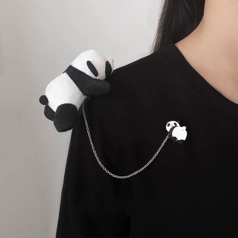Cute Panda Plush Brooch Cartoon Animal Pin for Girls