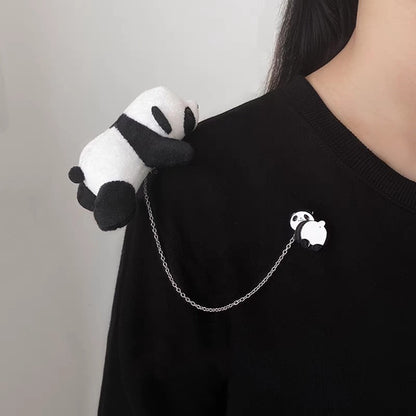 Cute Panda Plush Brooch Cartoon Animal Pin for Girls