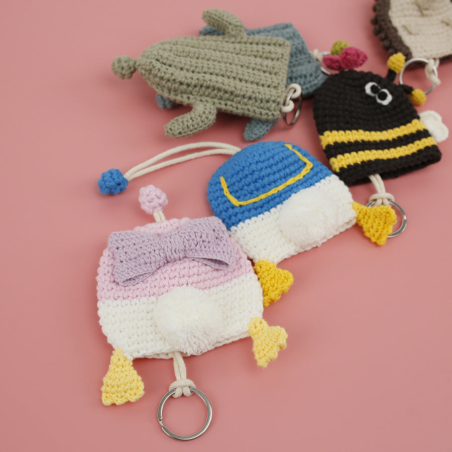 Handcrafted Cartoon Key Pouch Cute Duck Butt Knitted Key Holder