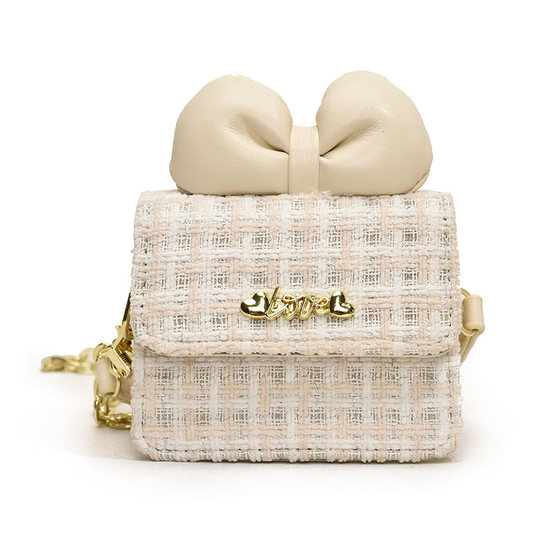 Sweet Bow Children's Shoulder Bag Plaid Fashion Style